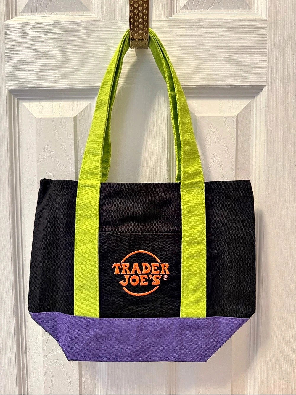 Trader Joe's Trick-or-Treat Mini Canvas Tote Bag Black & Purple